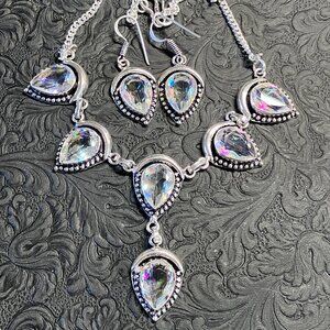 Topaz Crescent Moon Fairycore Witchy Earring and Necklace Jewelry Set